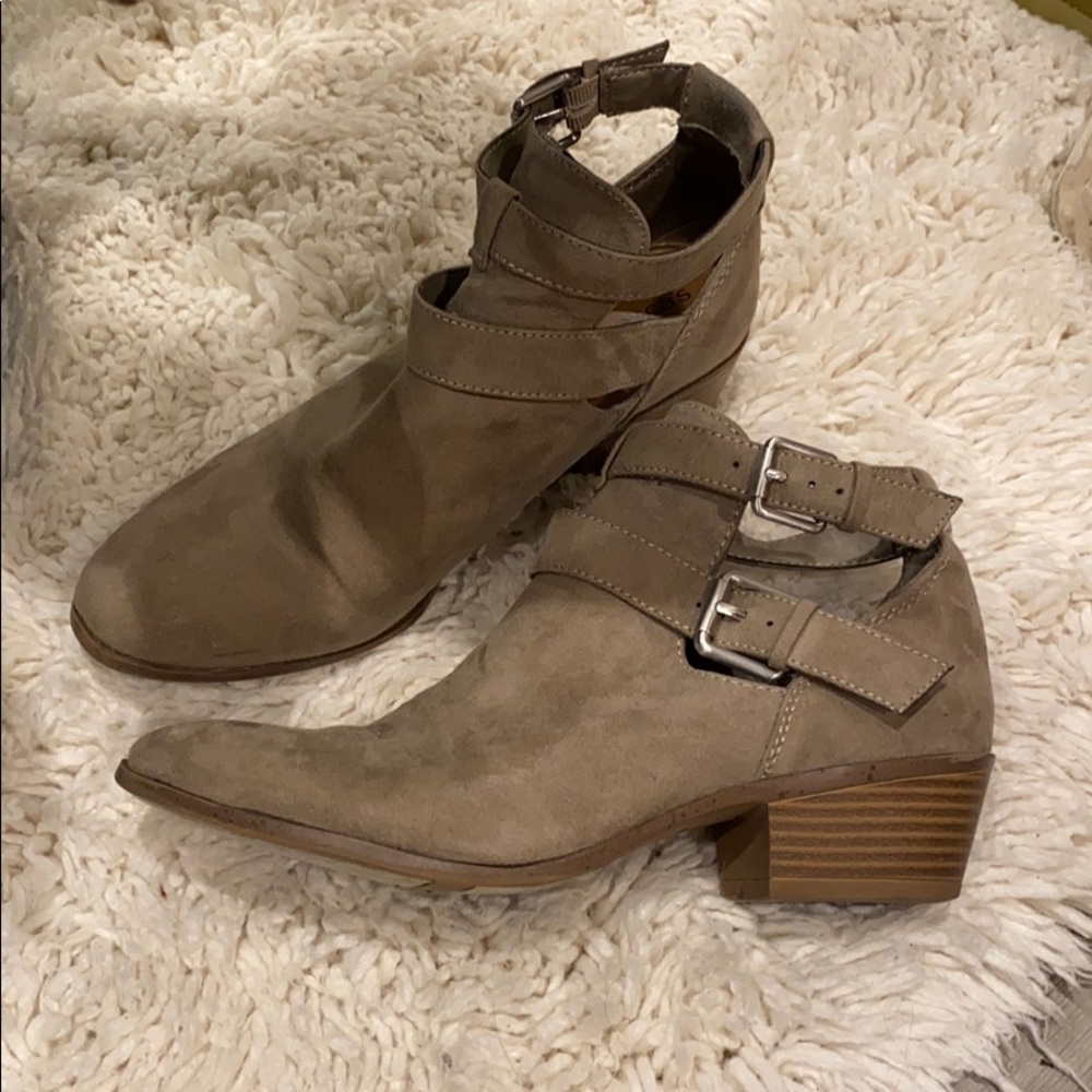 Taupe Open Ankle Buckle Booties